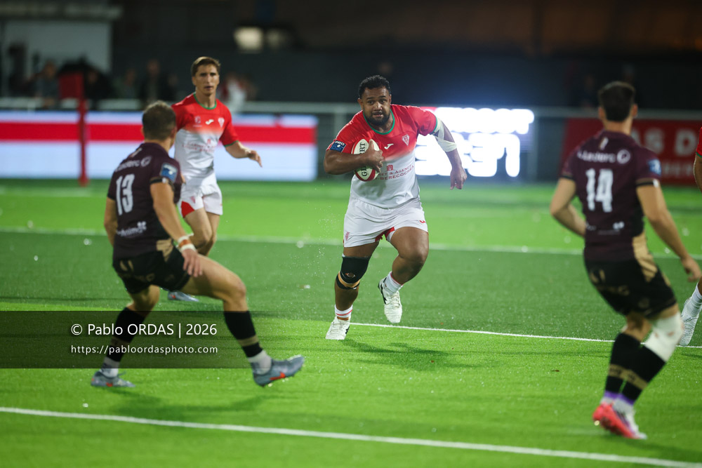 Sione Vailanu, lors du match de Pro D2 entre le Biarritz olympique et Soyaux Angoulême, le 16 octobre 2026 au stade Aguiléra de Biarritz, France (Photo Pablo ORDAS)