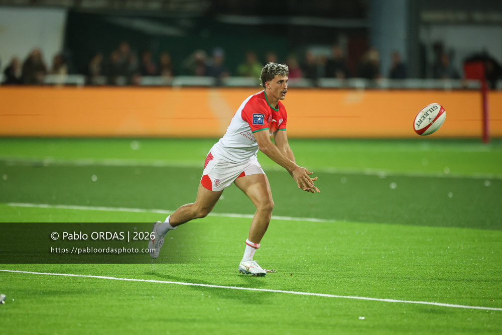 Carlo Mignot, lors du match de Pro D2 entre le Biarritz olympique et Soyaux Angoulême, le 16 octobre 2026 au stade Aguiléra de Biarritz, France (Photo Pablo ORDAS)