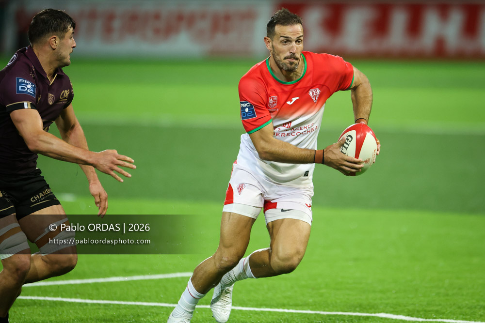 Kylian Jaminet, lors du match de Pro D2 entre le Biarritz olympique et Soyaux Angoulême, le 16 octobre 2026 au stade Aguiléra de Biarritz, France (Photo Pablo ORDAS)