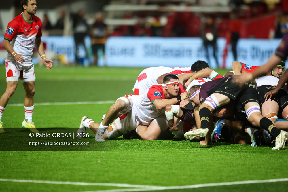 Andrea Sacco, lors du match de Pro D2 entre le Biarritz olympique et Soyaux Angoulême, le 16 octobre 2026 au stade Aguiléra de Biarritz, France (Photo Pablo ORDAS)