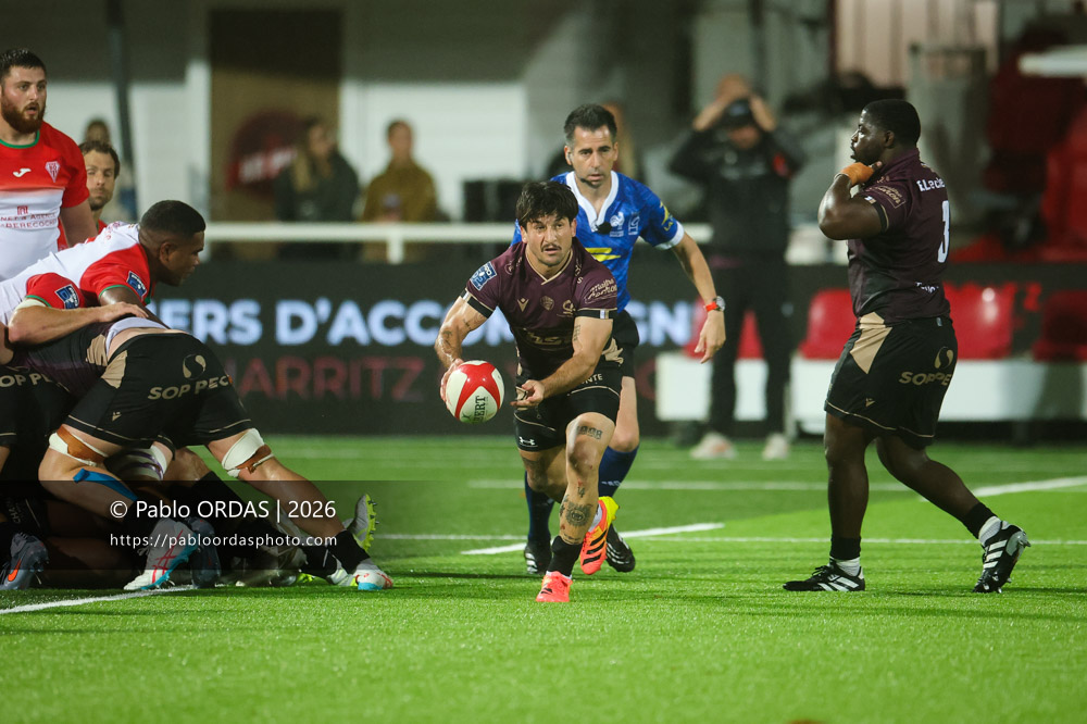 Gela Aprasidze, lors du match de Pro D2 entre le Biarritz olympique et Soyaux Angoulême, le 16 octobre 2026 au stade Aguiléra de Biarritz, France (Photo Pablo ORDAS)