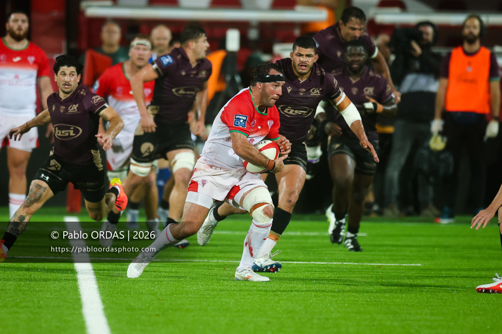 Iban Hiriart Urruty, lors du match de Pro D2 entre le Biarritz olympique et Soyaux Angoulême, le 16 octobre 2026 au stade Aguiléra de Biarritz, France (Photo Pablo ORDAS)
