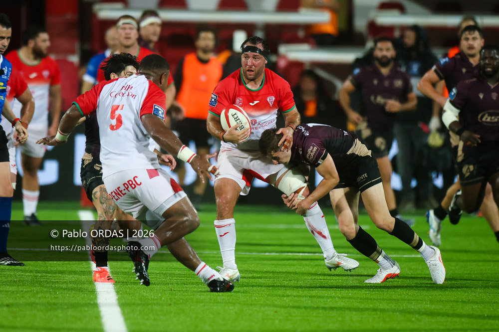 Iban Hiriart Urruty, lors du match de Pro D2 entre le Biarritz olympique et Soyaux Angoulême, le 16 octobre 2026 au stade Aguiléra de Biarritz, France (Photo Pablo ORDAS)