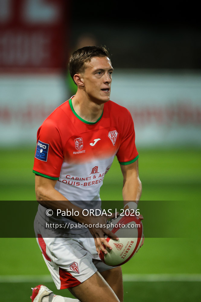 Iban Laclau, lors du match de Pro D2 entre le Biarritz olympique et Soyaux Angoulême, le 16 octobre 2026 au stade Aguiléra de Biarritz, France (Photo Pablo ORDAS)