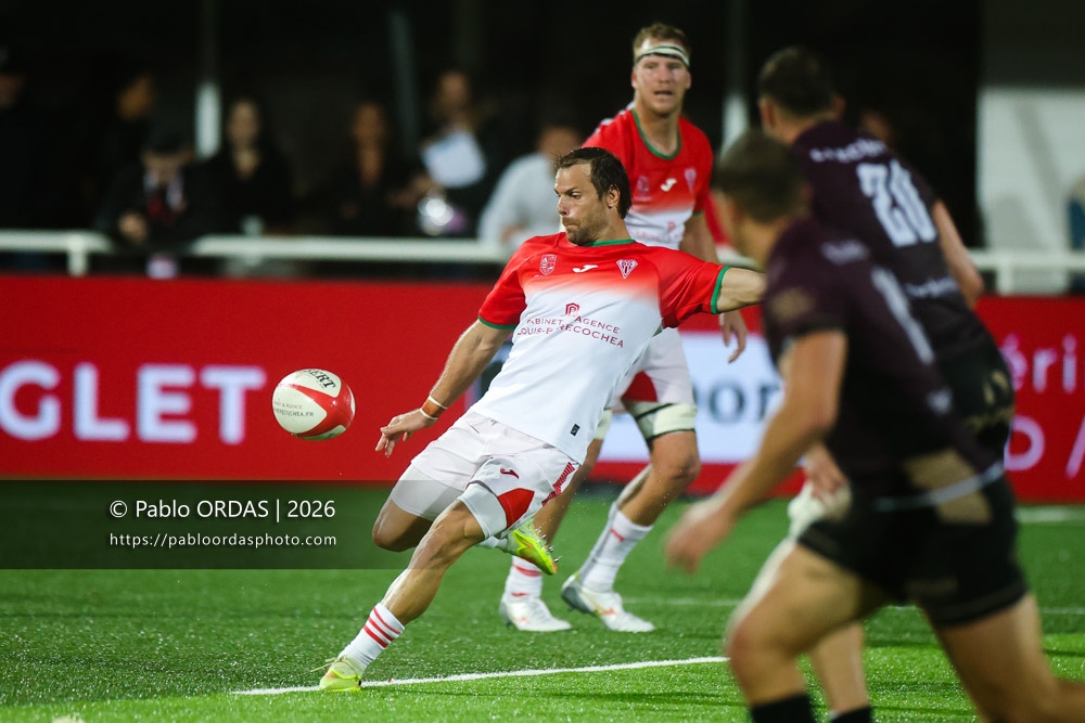 Yann Lesgourgues, lors du match de Pro D2 entre le Biarritz olympique et Soyaux Angoulême, le 16 octobre 2026 au stade Aguiléra de Biarritz, France (Photo Pablo ORDAS)