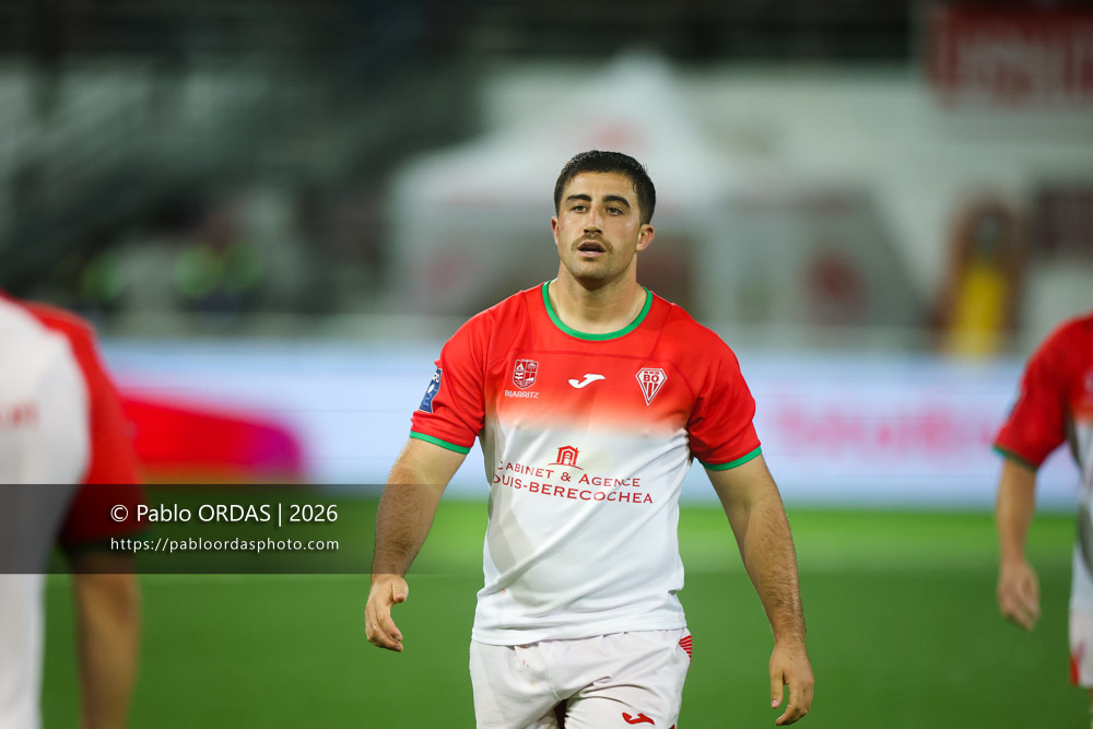 Aitor Hourcade, lors du match de Pro D2 entre le Biarritz olympique et Soyaux Angoulême, le 16 octobre 2026 au stade Aguiléra de Biarritz, France (Photo Pablo ORDAS)