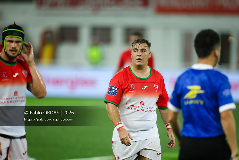 François Mur, lors du match de Pro D2 entre le Biarritz olympique et Soyaux Angoulême, le 16 octobre 2026 au stade Aguiléra de Biarritz, France (Photo Pablo ORDAS)