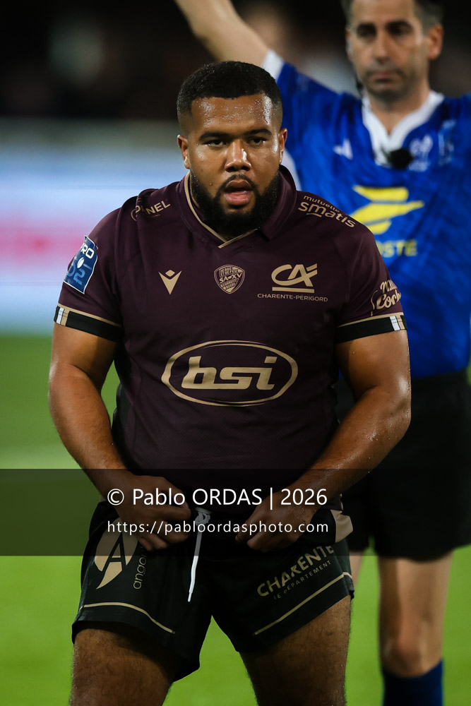Elias Coulibaly, lors du match de Pro D2 entre le Biarritz olympique et Soyaux Angoulême, le 16 octobre 2026 au stade Aguiléra de Biarritz, France (Photo Pablo ORDAS)