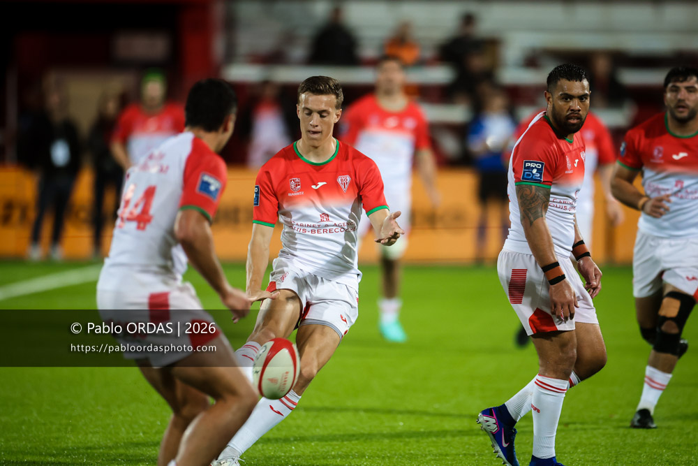 Iban Laclau, lors du match de Pro D2 entre le Biarritz olympique et Soyaux Angoulême, le 16 octobre 2026 au stade Aguiléra de Biarritz, France (Photo Pablo ORDAS)