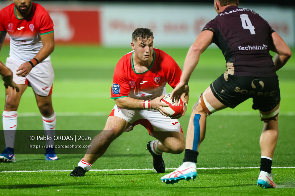 François Mur, lors du match de Pro D2 entre le Biarritz olympique et Soyaux Angoulême, le 16 octobre 2026 au stade Aguiléra de Biarritz, France (Photo Pablo ORDAS)