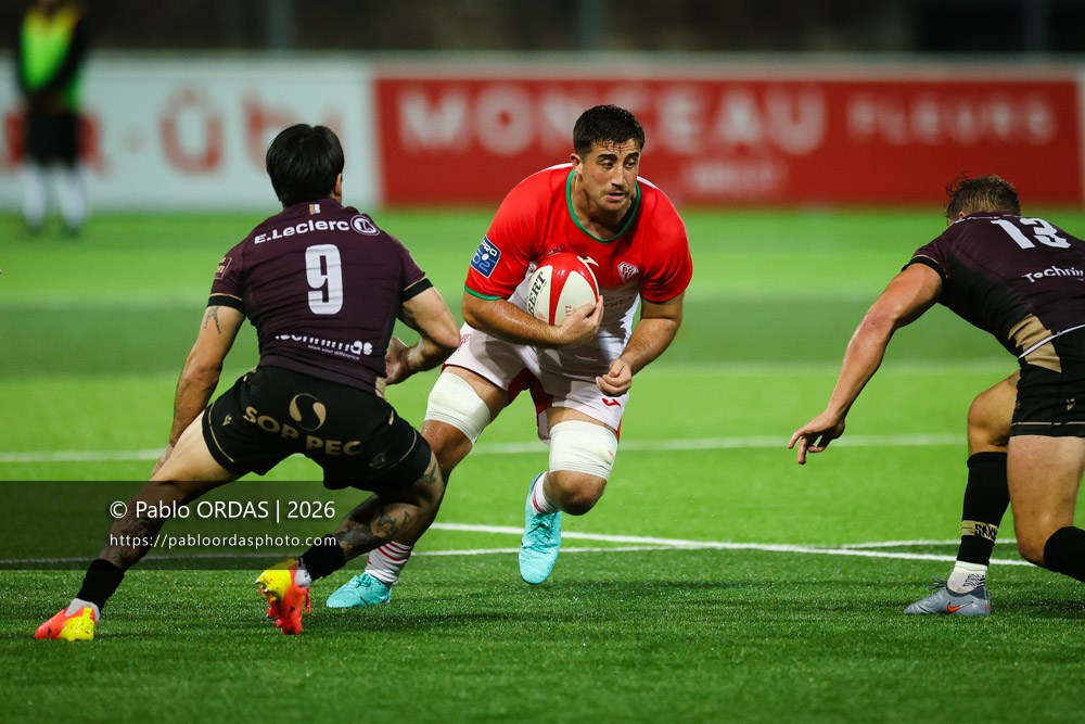 Aitor Hourcade, lors du match de Pro D2 entre le Biarritz olympique et Soyaux Angoulême, le 16 octobre 2026 au stade Aguiléra de Biarritz, France (Photo Pablo ORDAS)