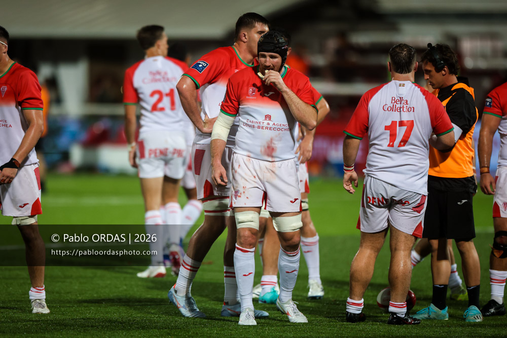 Alban Placines, lors du match de Pro D2 entre le Biarritz olympique et Soyaux Angoulême, le 16 octobre 2026 au stade Aguiléra de Biarritz, France (Photo Pablo ORDAS)