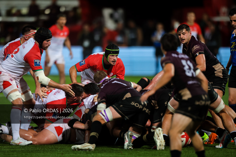 Jessy Jegerlehner, lors du match de Pro D2 entre le Biarritz olympique et Soyaux Angoulême, le 16 octobre 2026 au stade Aguiléra de Biarritz, France (Photo Pablo ORDAS)