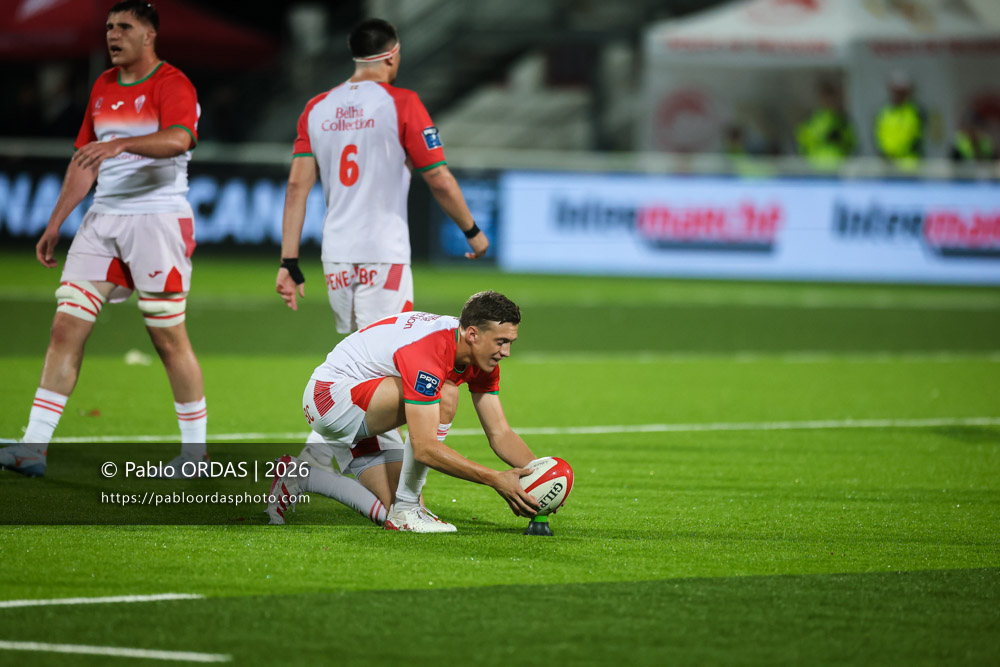 Iban Laclau, lors du match de Pro D2 entre le Biarritz olympique et Soyaux Angoulême, le 16 octobre 2026 au stade Aguiléra de Biarritz, France (Photo Pablo ORDAS)