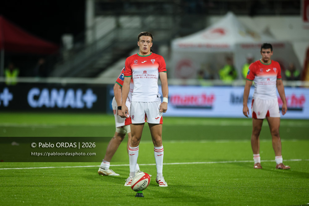 Iban Laclau, lors du match de Pro D2 entre le Biarritz olympique et Soyaux Angoulême, le 16 octobre 2026 au stade Aguiléra de Biarritz, France (Photo Pablo ORDAS)