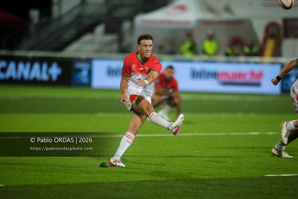 Iban Laclau, lors du match de Pro D2 entre le Biarritz olympique et Soyaux Angoulême, le 16 octobre 2026 au stade Aguiléra de Biarritz, France (Photo Pablo ORDAS)