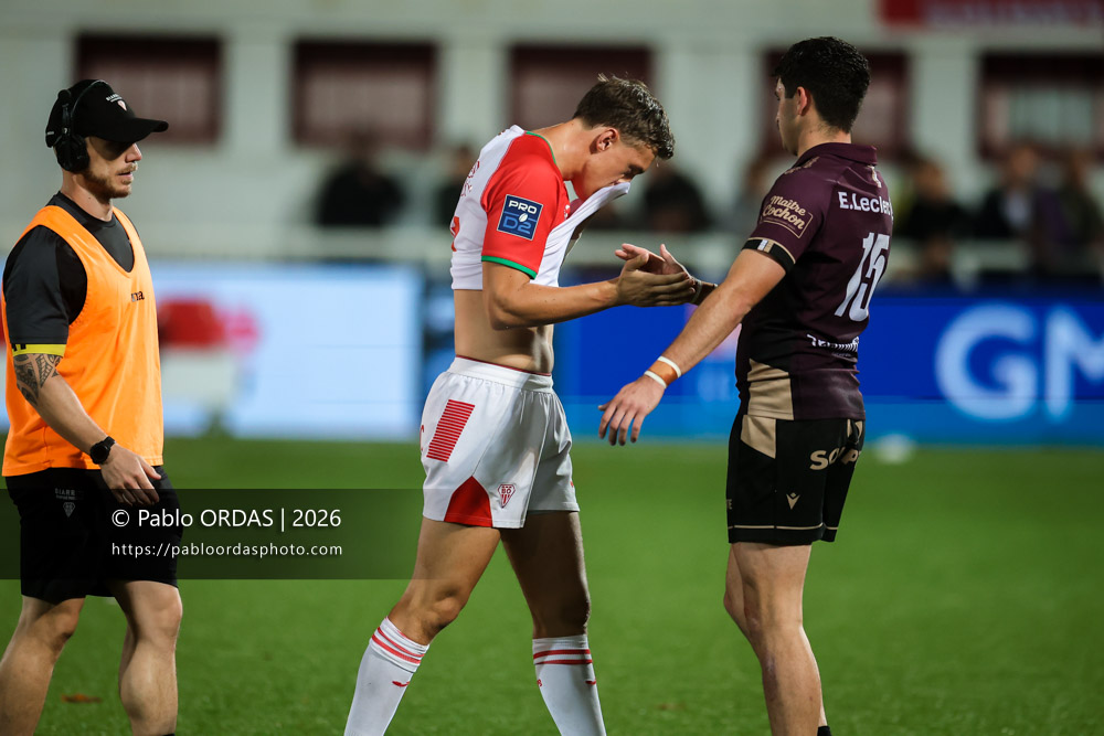 Iban Laclau, lors du match de Pro D2 entre le Biarritz olympique et Soyaux Angoulême, le 16 octobre 2026 au stade Aguiléra de Biarritz, France (Photo Pablo ORDAS)