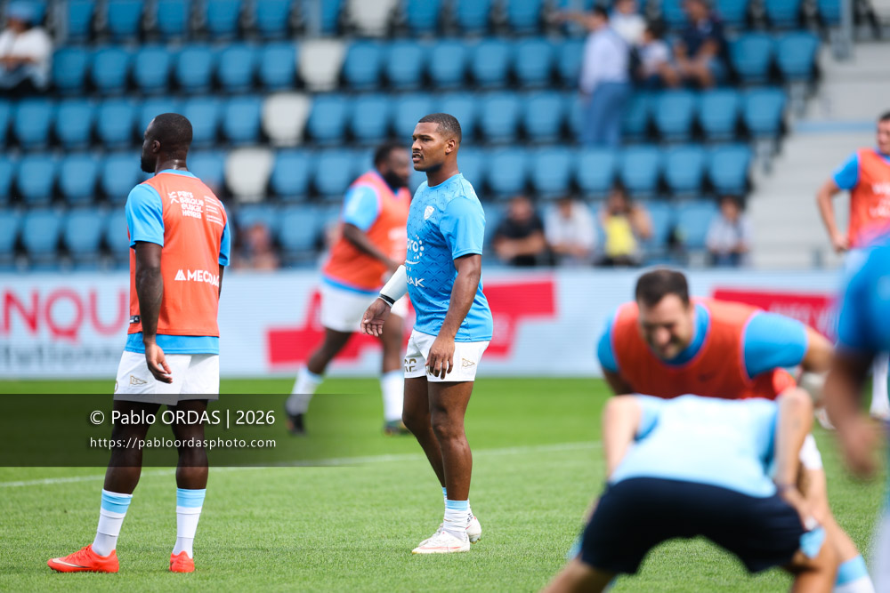 Cheikh Tiberghien, lors du match de Top 14 entre l'Aviron bayonnais et le Stade français Paris, le 3 octobre 2026 au stade Jean Dauger de Bayonne, France (Photo Pablo ORDAS)