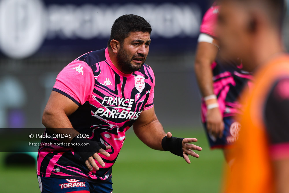 Giorgi Melikidze, lors du match de Top 14 entre l'Aviron bayonnais et le Stade français Paris, le 3 octobre 2026 au stade Jean Dauger de Bayonne, France (Photo Pablo ORDAS)