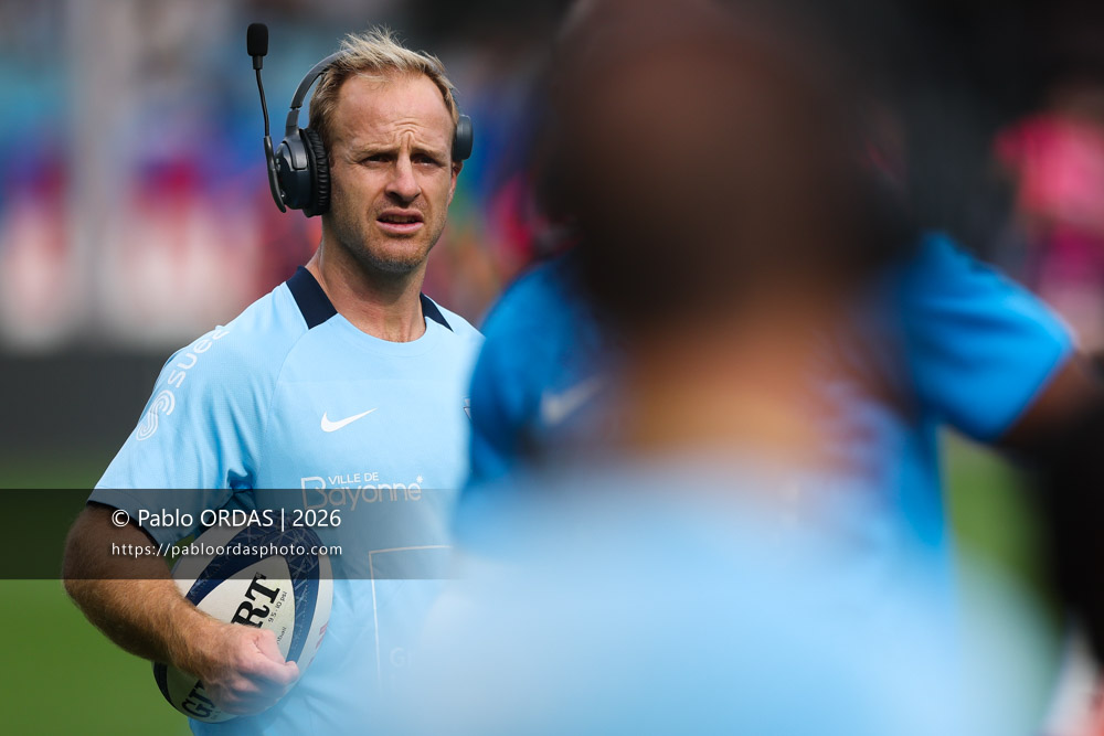 Nick Abendanon, lors du match de Top 14 entre l'Aviron bayonnais et le Stade français Paris, le 3 octobre 2026 au stade Jean Dauger de Bayonne, France (Photo Pablo ORDAS)